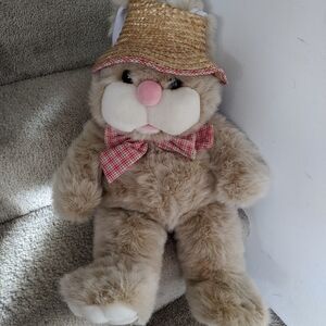 Vintage JCPenney Plush Easter Rabbit 24" In Straw Hat